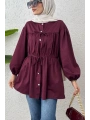 Büzgülü Bağcıklı Tunik - Bordo