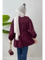 Büzgülü Bağcıklı Tunik - Bordo