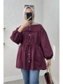 Büzgülü Bağcıklı Tunik - Bordo