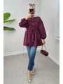 Büzgülü Bağcıklı Tunik - Bordo