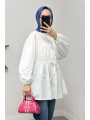 Büzgülü Bağcıklı Tunik - BEYAZ