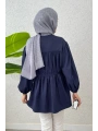 Büzgülü Bağcıklı Tunik - Lacivert