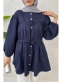 Büzgülü Bağcıklı Tunik - Lacivert