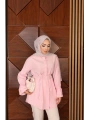 Çiçek Detaylı Biye Kemerli Gömlek - Pembe