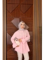 Çiçek Detaylı Biye Kemerli Gömlek - Pembe