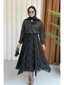 Güpür Detaylı Asimetrik Kesim Tül Etek - Siyah