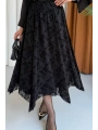 Güpür Detaylı Asimetrik Kesim Tül Etek - Siyah