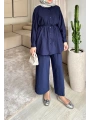 Çilek Kumaş Pantolonlu Takım - Lacivert