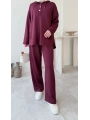 Çıtçıt Düğmeli Kapüşonlu Rahat Spor Takım - Bordo