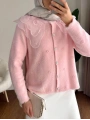 Dantel Yaka Angora Hırka - Pembe