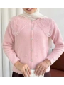 Dantel Yaka Angora Hırka - Pembe