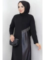 DERİ DETAYLI ŞIK ELBİSE