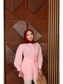 Geniş Kemerli Poplin Gömlek - Pembe