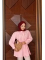 Geniş Kemerli Poplin Gömlek - Pembe