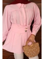 Geniş Kemerli Poplin Gömlek - Pembe