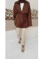 Örgü Kuşaklı Kimono - Kahverengi