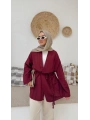 Örgü Kuşaklı Kimono - Bordo