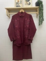 Nakış ve Taş İşlemeli İkili Takım - Bordo