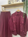 Nakış ve Taş İşlemeli İkili Takım - Bordo