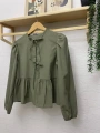 Önden Bağcıklı Kısa Gömlek - Yeşil
