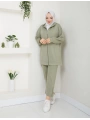 Paçası Fermuarlı Kapüşonlu Ikili Takım - Kadın Yeşil