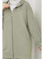 Paçası Fermuarlı Kapüşonlu Ikili Takım - Kadın Yeşil