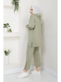 Paçası Fermuarlı Kapüşonlu Ikili Takım - Kadın Yeşil