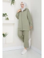Paçası Fermuarlı Kapüşonlu Ikili Takım - Kadın Yeşil