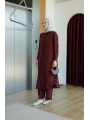Pantolonlu Uzun Gömlekli Takım - Bordo
