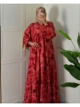 Rana Çiçekli Elbise - Kırmızı