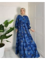 Rana Çiçekli Elbise - Mavi
