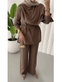 Şal Yaka İkili Takım - Kahverengi