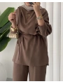 Şal Yaka İkili Takım - Kahverengi
