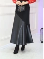 Siyah Deri Garnili Kloş Etek