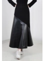 Siyah Deri Garnili Kloş Etek