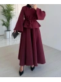 Tek Düğmeli Belden Kuşaklı Ceketli Etekli Takım - Bordo