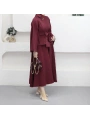 Tek Düğmeli Belden Kuşaklı Ceketli Etekli Takım - Bordo