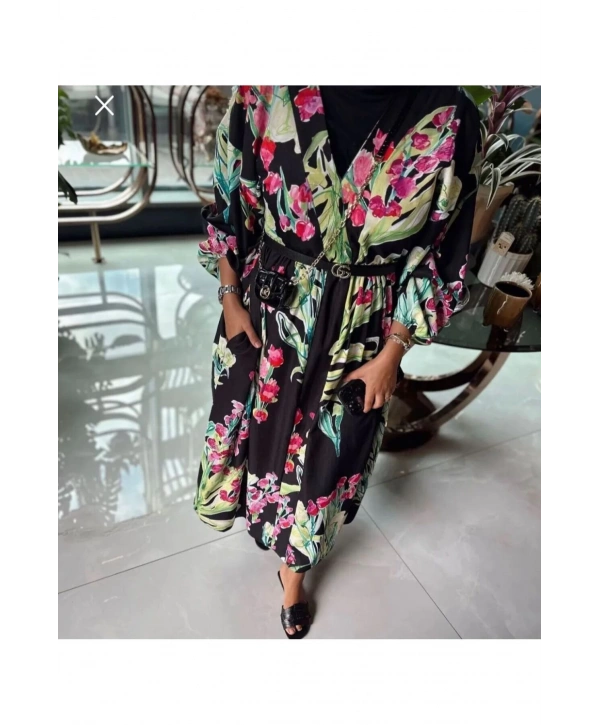 ÇİÇEK DESENLİ ÖZEL TASARIM ELBİSE