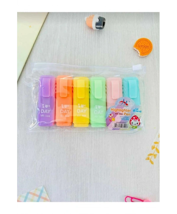 Mini Fosforlu 6lı Kalem Seti - Çantalı