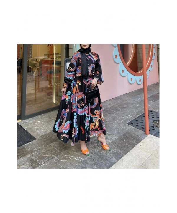 BYM DESENLİ BOYDAN DÜĞMELİ MUADİL ELBİSE