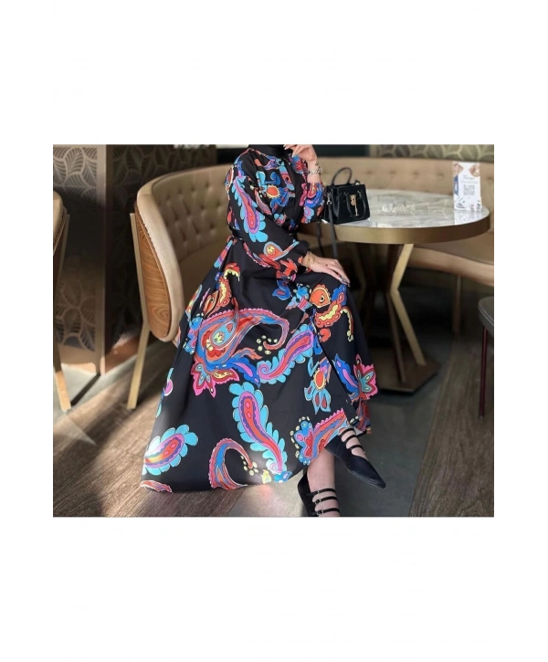 BYM DESENLİ BOYDAN DÜĞMELİ MUADİL ELBİSE