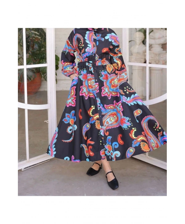 BYM DESENLİ BOYDAN DÜĞMELİ MUADİL ELBİSE