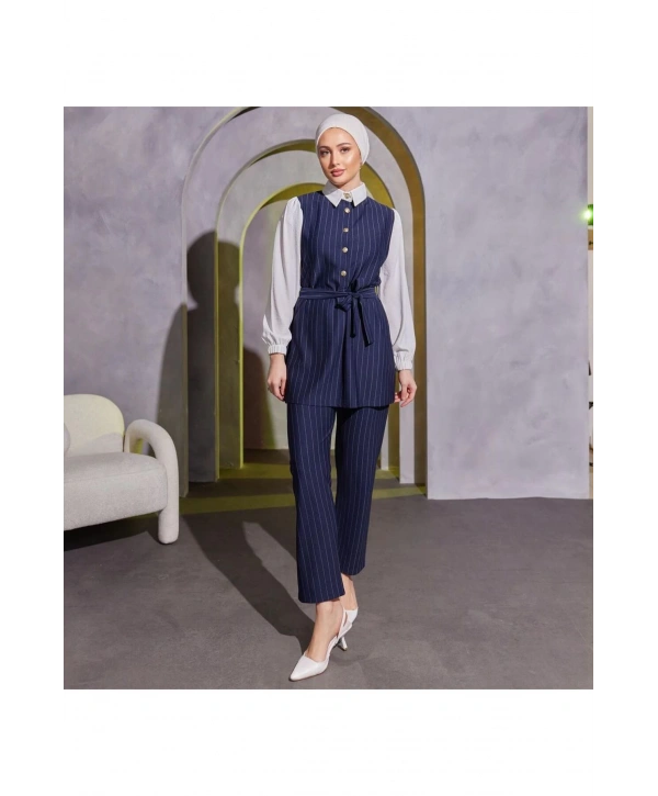 Gömlek Kol Çizgili Tesettür Ikili Takım