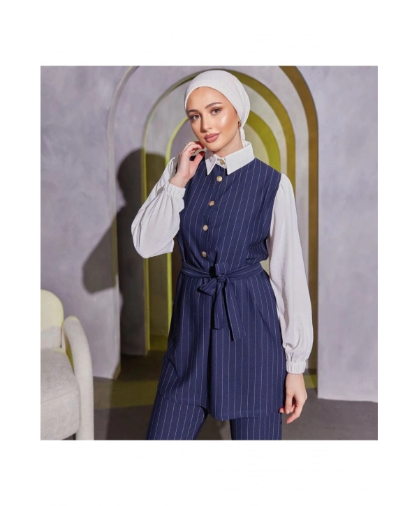 Gömlek Kol Çizgili Tesettür Ikili Takım