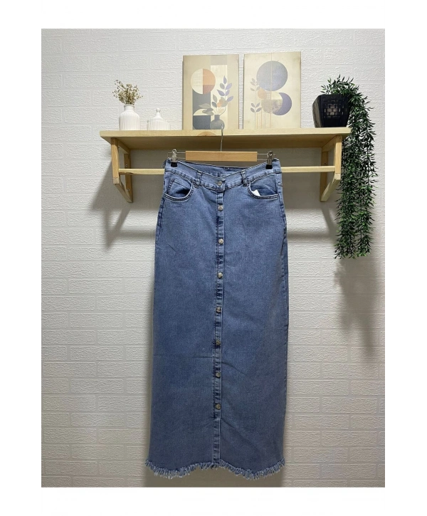 BOYDAN DÜĞMELİ UZUN KOT ETEK