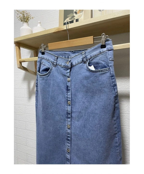 BOYDAN DÜĞMELİ UZUN KOT ETEK