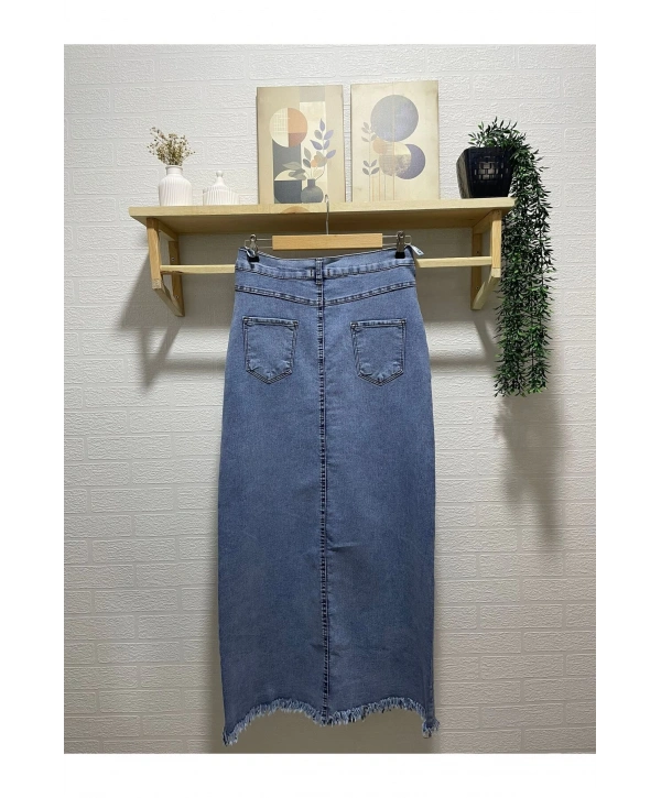 BOYDAN DÜĞMELİ UZUN KOT ETEK