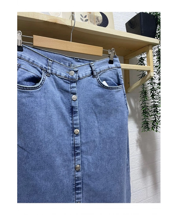 BOYDAN DÜĞMELİ UZUN KOT ETEK