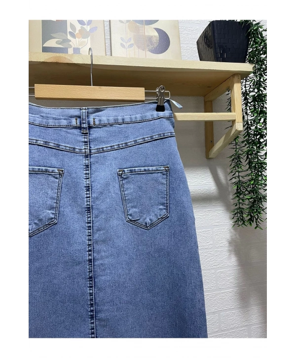 BOYDAN DÜĞMELİ UZUN KOT ETEK