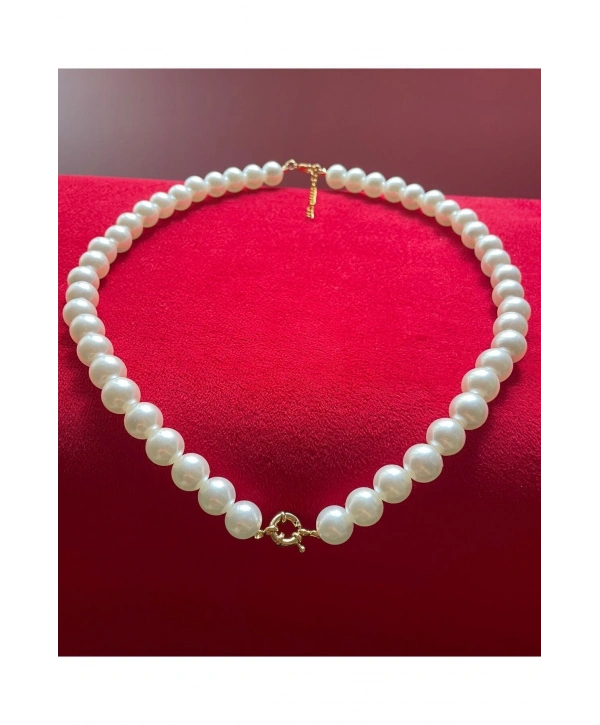 KİLİT SİSTEMLİ İNCİ KOLYE ( ALTIN ,GÜMÜŞ İSTENİLEN KOLYE UCU TAKIP ÇIKARILABİLİR)